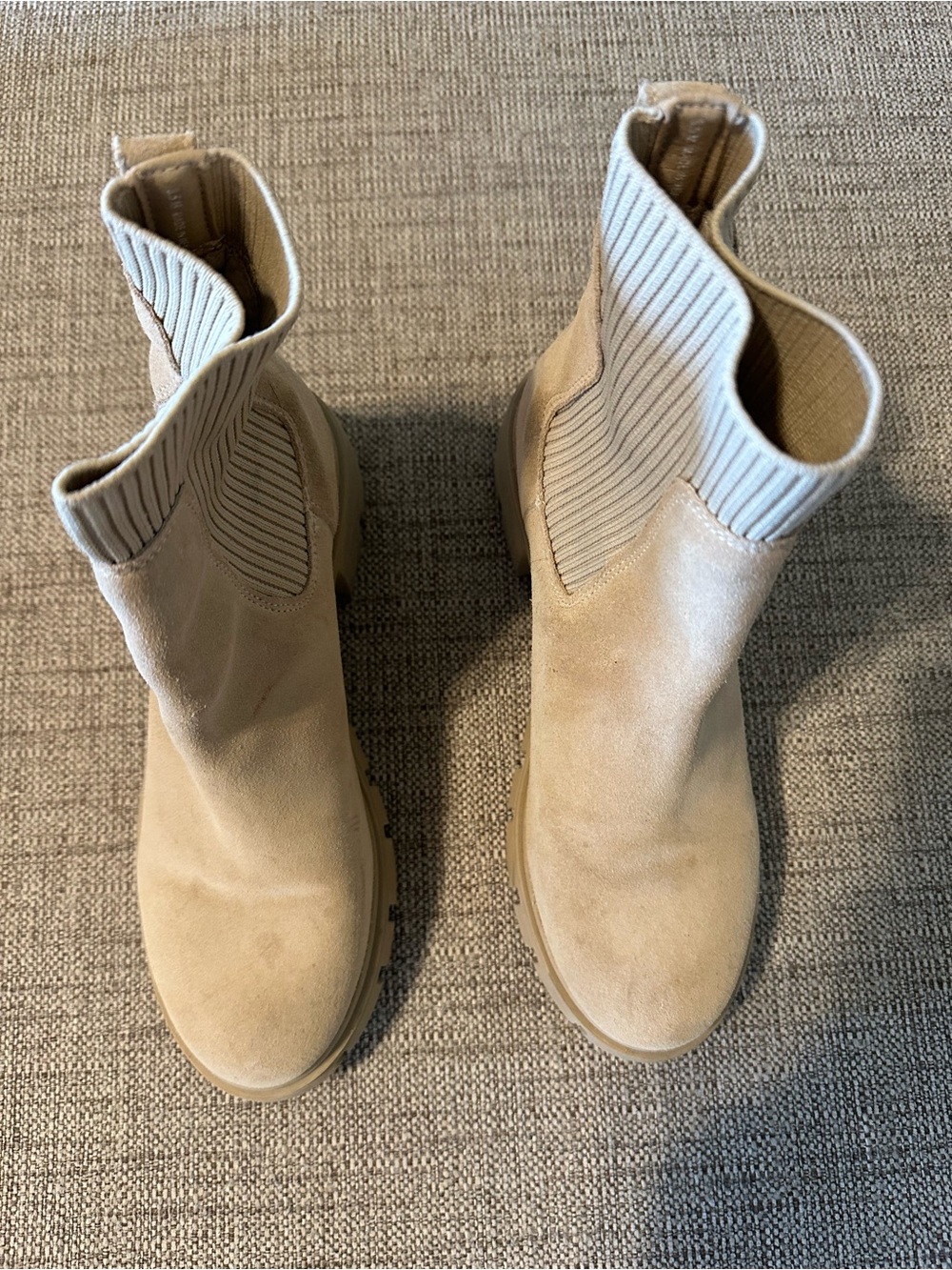 Steve Madden Beige Suede Knit-Cuff Chunky Chelsea Boot - Picture 2 of 5